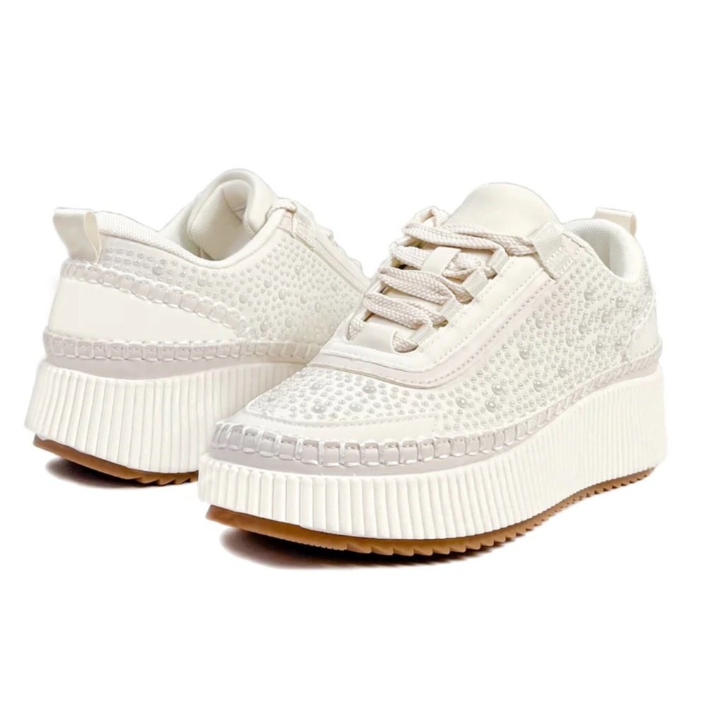 Women’s Cream Platform Sneaker with Rhinestone Detail